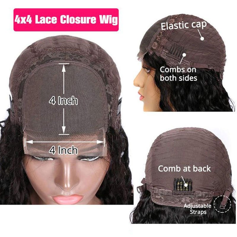 Lightning Deal 4x4 Lace Water Wave Bob Human Hair Wig - Superlovehair